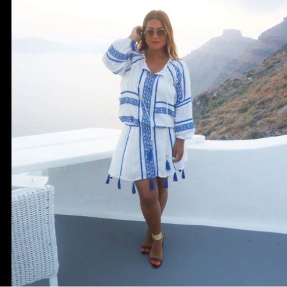 Dodo Bar Or Mustafa Cotton Cover Up Dress Blue Embroidered Tassels Mini Cover - Picture 8 of 8